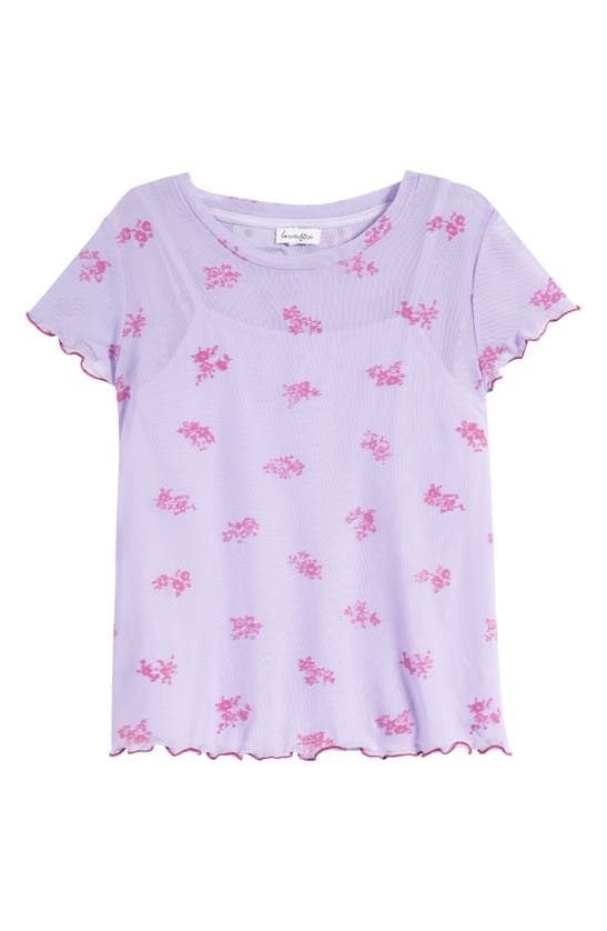 Shop Love, Fire Mesh Overlay T-shirt In Lavender Flocked Floral