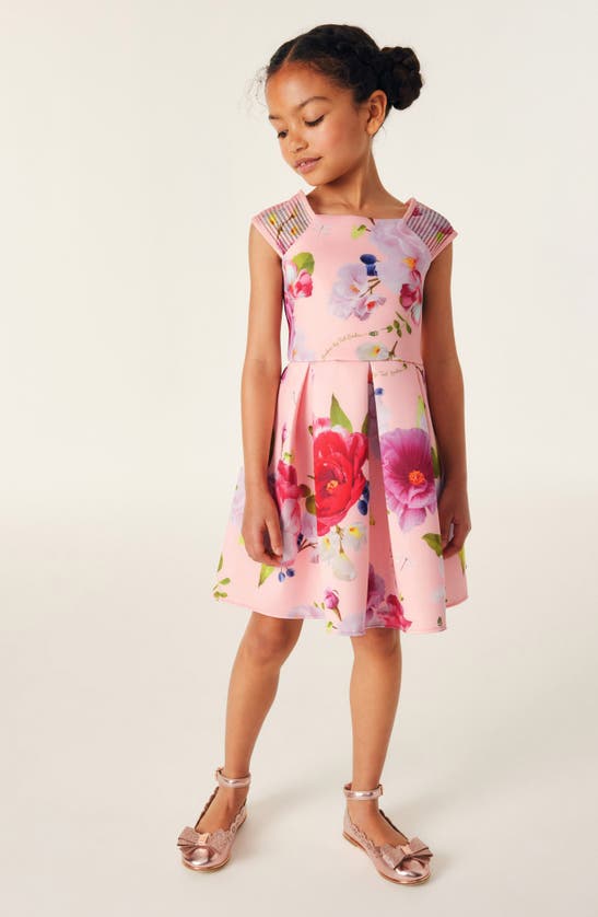 Shop Baker By Ted Baker Kids' Paper Floral Scuba Dress In Peach