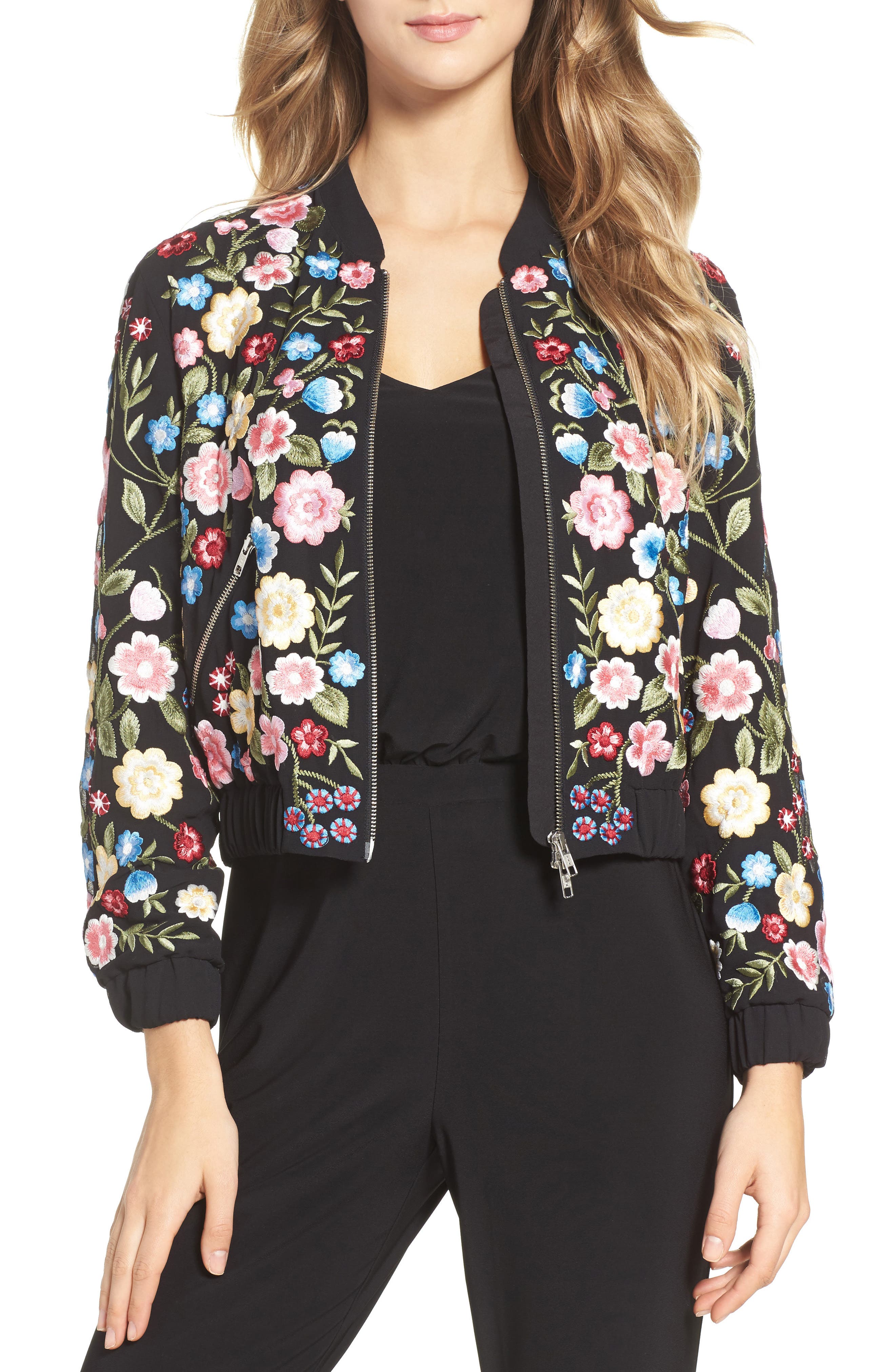 Needle & Thread Flower Foliage Embroidered Bomber Jacket Nordstrom