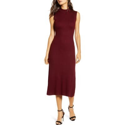 All In Favor Ribbed Midi Sweater Dress, Burgundy