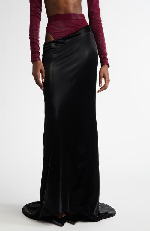 Shop Laquan Smith Hip Cutout Faux Leather Maxi Skirt In Oxblood/black