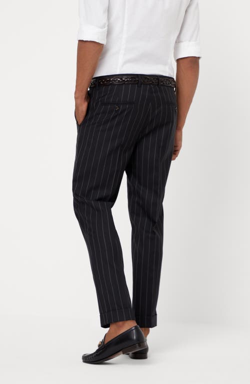 Shop Brunello Cucinelli Super 150s Virgin Wool Wide Chalk Stripe Batavia Formal Fit Trousers In Black