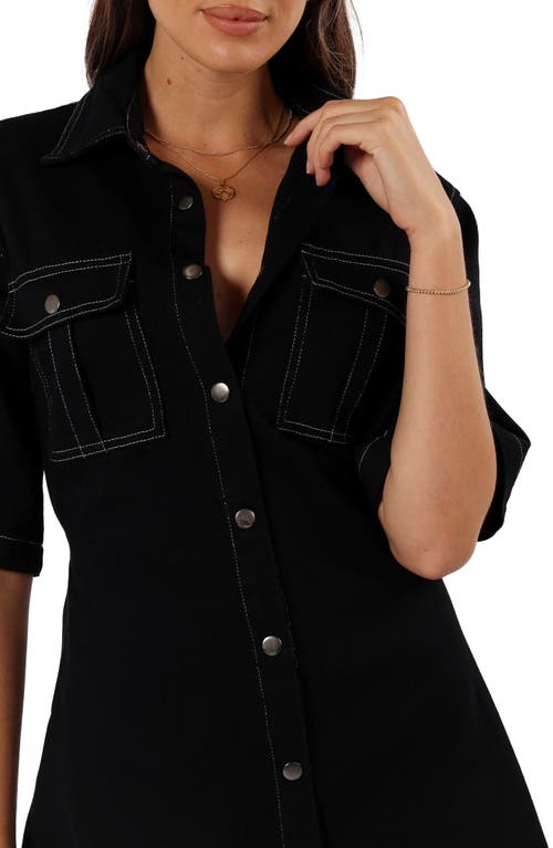 Petal And Pup Petal & Pup Rev Denim Mini Shirtdress In Black