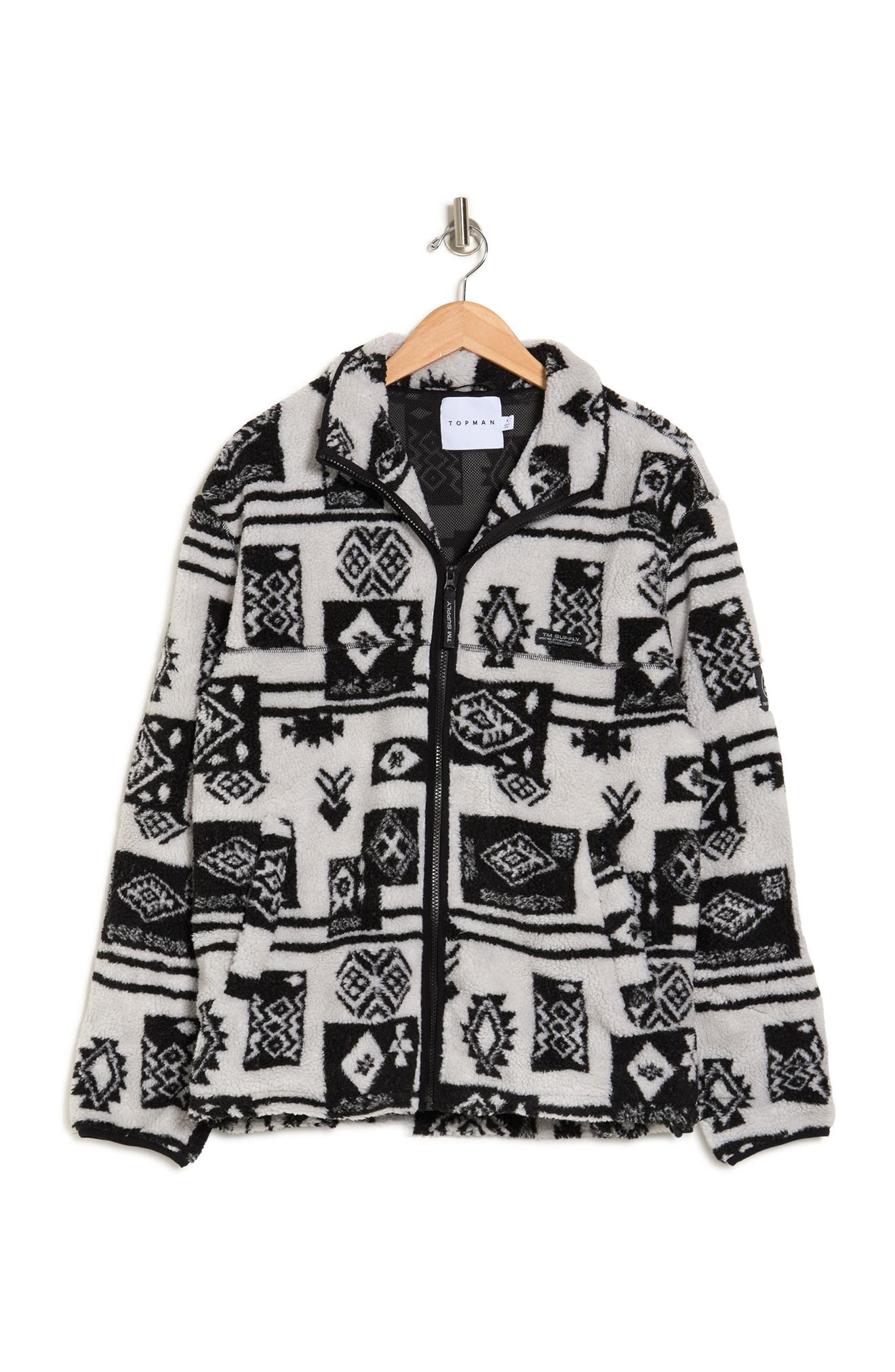 Topman Fleece Borg Jacket in Jacquard Pattern-grey