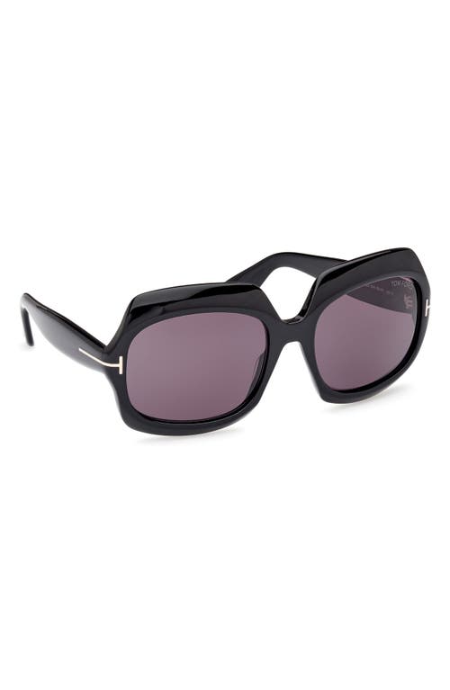 Tom Ford Ren 60mm Geometric Sunglasses In Shiny Black/smoke
