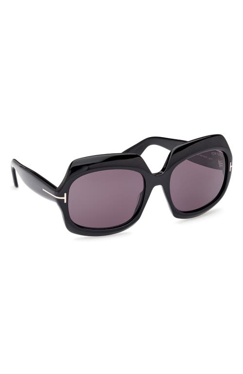 Shop Tom Ford Ren 60mm Geometric Sunglasses In Shiny Black/smoke