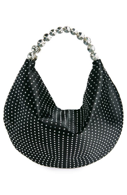 L'alingi Mini Rhinestone Dotted Satin Hobo Bag In Black