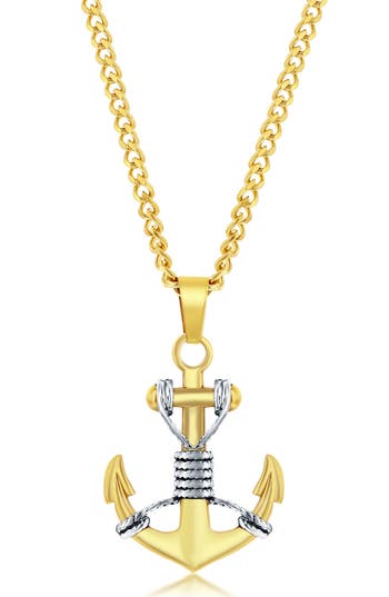 Blackjack Oxidized Anchor Pendant Necklace In Gold