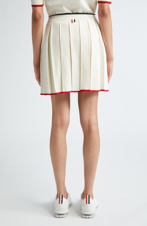 Shop Thom Browne Pleated Wool & Cashmere Knit Miniskirt In White