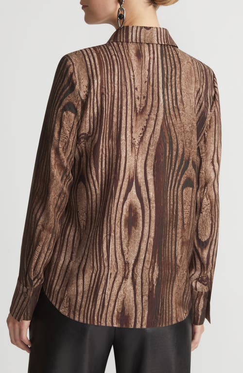 Lafayette 148 Petite Wood Grain Print Silk Jacquard Button Blouse In Wood Multi