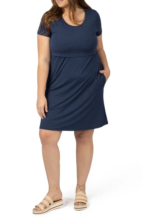 Navy Blue Bouclé Maternity Shift Dress