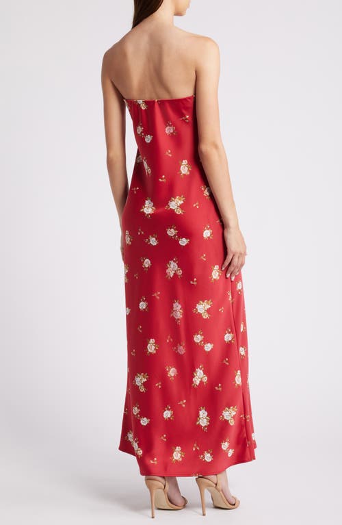 Shop Wayf Madelyn Floral Strapless Satin Cocktail Dress In Scarlet Ditsy