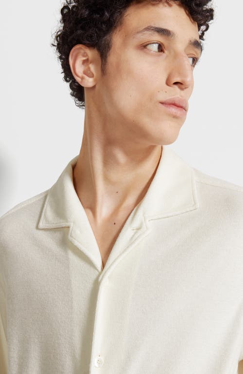 Shop Zegna Sponge Cotton & Silk Knit Button-up Shirt In Calcare