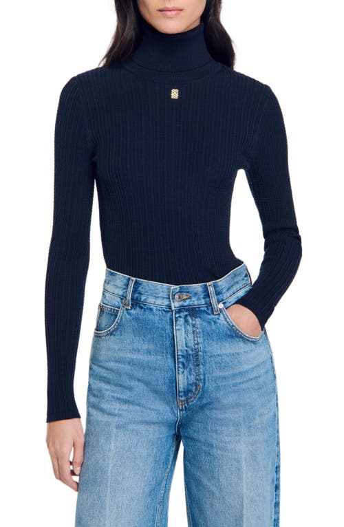 Shop Sandro Turtleneck Sweater In Navy Blue