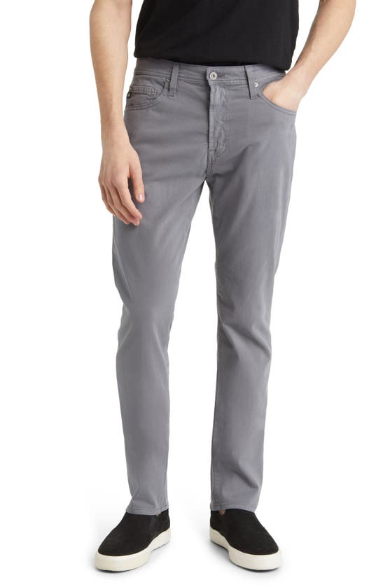 Shop Ag Everett Sueded Stretch Sateen Slim Straight Leg Pants In Granite Grey