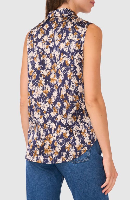 Shop Halogenr Halogen(r) Printed Sleeveless Button-up Top In Classic Navy Blue Floral