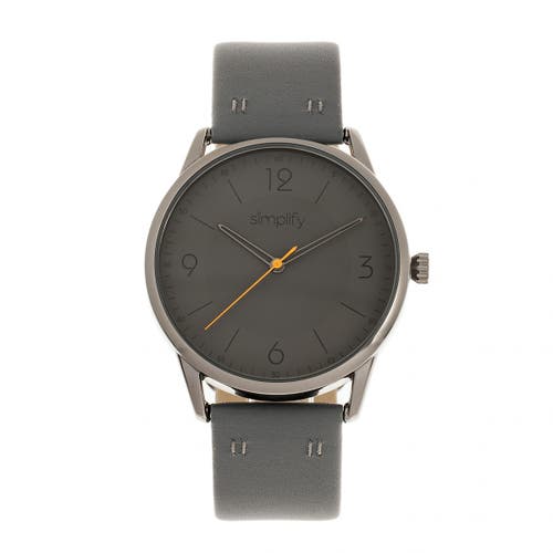 Simplify The 6300 Leather-band Watch In Charcoal
