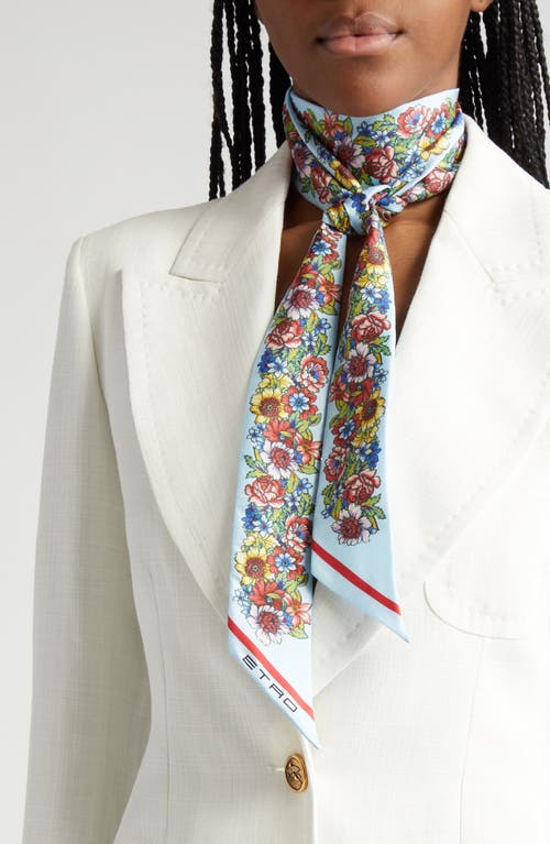 Etro Floral Print Silk Twilly Scarf in Print On Pale Blue Base at Nordstrom