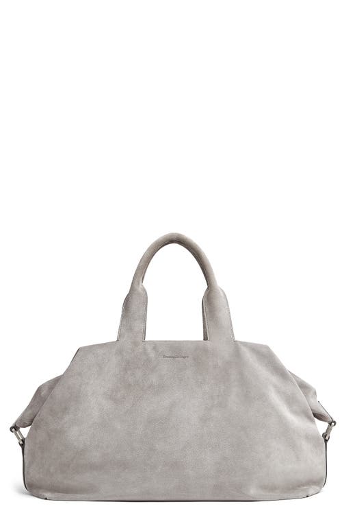 Suede Duffle Bag in Light Grey