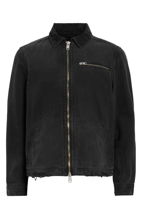 Shop Allsaints Rothwell Distressed Denim Jacket<br /> In Washed Black