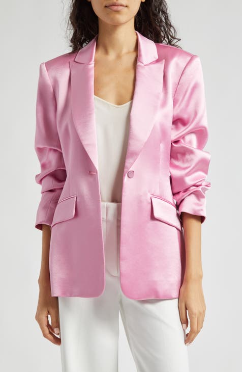 Light Pink Womens Suit 3 Pc Pastel Pink Satin Pant Suit High