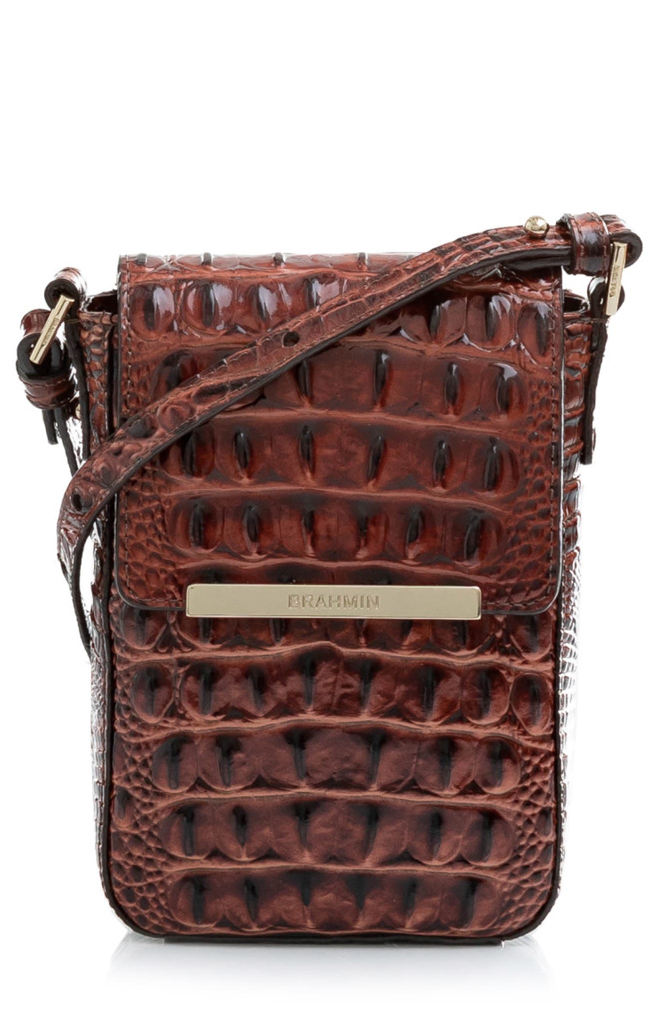 Brahmin Rosalie Croc Embossed Leather Convertible Crossbody Bag In Pecan  Melbourne