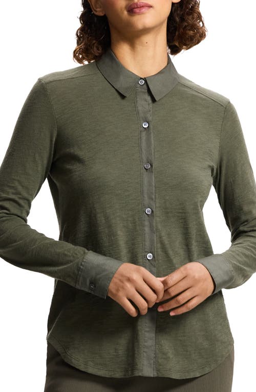 Shop Theory Riduro C.nebulous Organic Cotton Slub Long Sleeve Button-up Shirt In Dark Olive