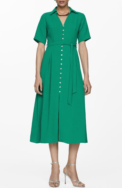 Shop Mango Belted Midi Shirtdress In Emerald Green