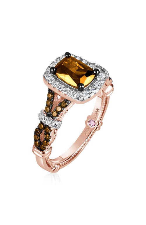 Suzy Levian Champagne & White Cubic Zirconia Engagement Ring In Light Brown