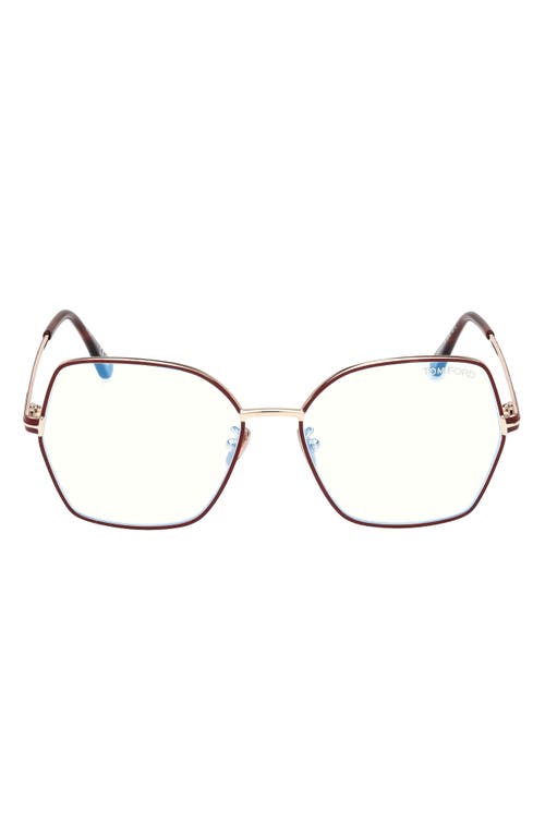 TOM FORD 56mm Butterfly Blue Light Blocking Glasses in Shiny Rose Gold at Nordstrom