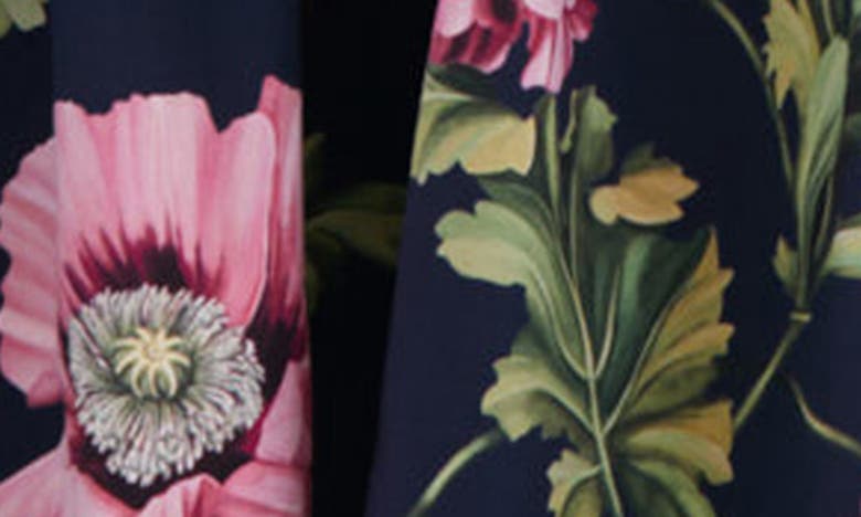 Shop Oscar De La Renta Paneled Poppy Print Long Sleeve Midi Shirtdress In Navy/ Pink
