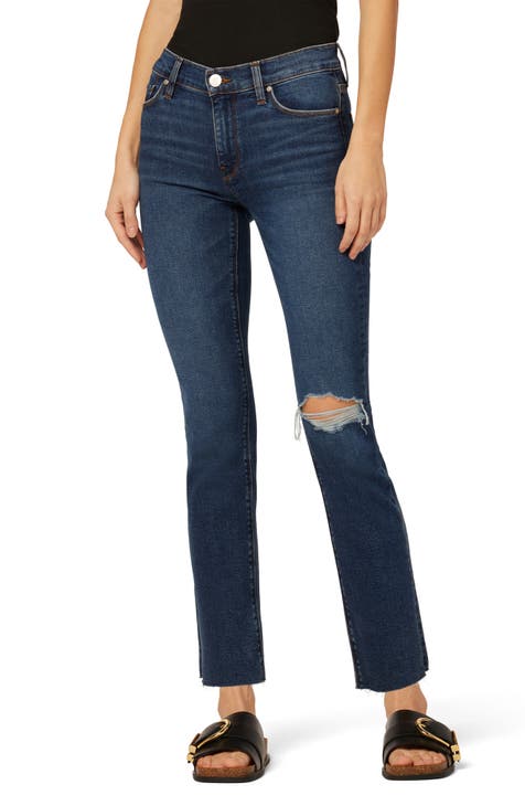 Hudson Jeans 26 Straight Leg Mid Rise Button Flap Back Pockets Dark Wash  402SD