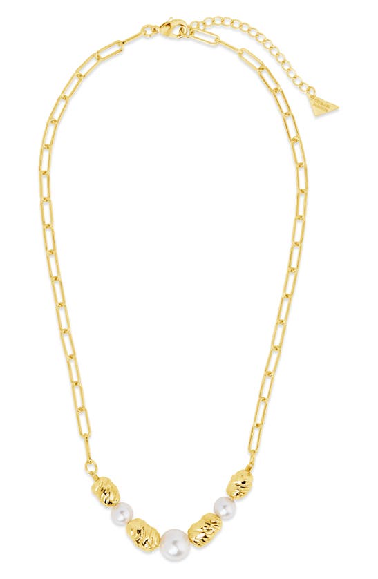 Shop Sterling Forever Sylvie Cultured Pearl Paper Clip Chain Necklace In Gold