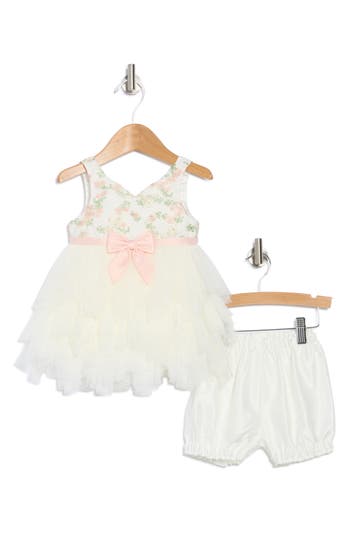 American Princess Babies'  Floral Embroidered Chiffon Dress & Bloomers Set In Peach Multi