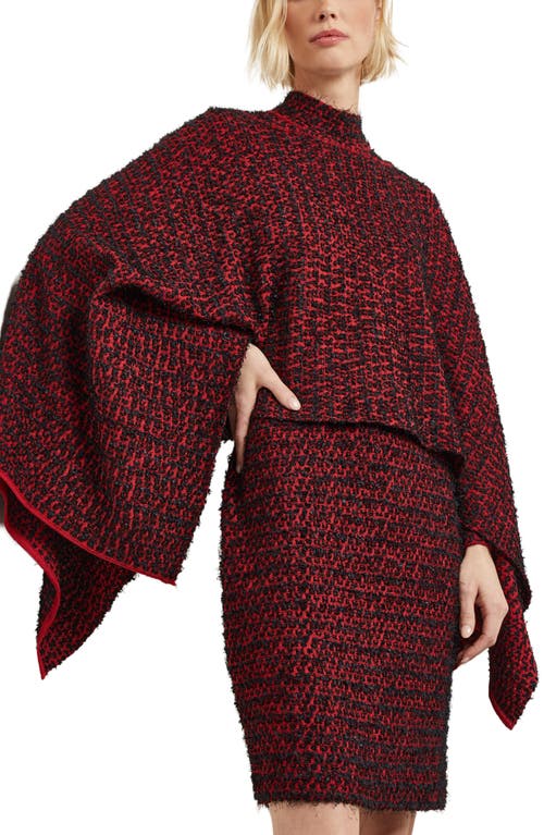 Misook Relaxed Fit Two-tone Eyelash Knit Poncho In Rouge/black