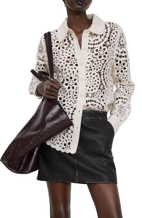 & Other Stories Wool Cotton Lace Button-Up Shirt White Dusty Light at Nordstrom,