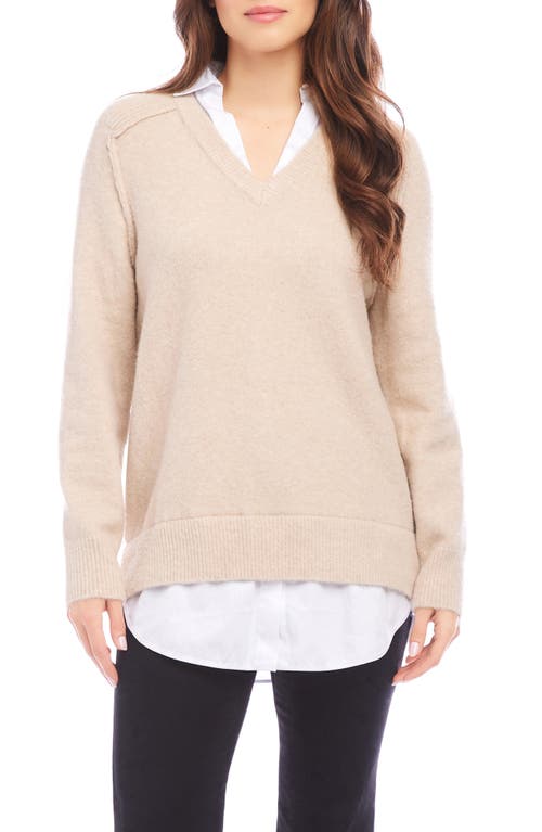 Shop Karen Kane Mixed Media Layered Sweater In Sand