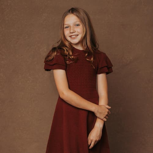 Hope & Henry Girls' Organic Flutter Sleeve Sweater Dress, Toddler In Oxblood