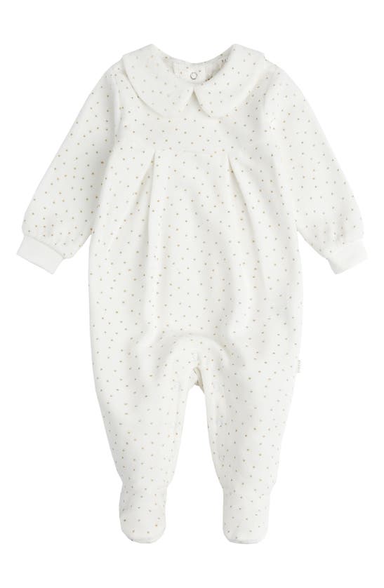 Shop Firsts By Petit Lem Gold Dot Velour Footie In Owh Off White