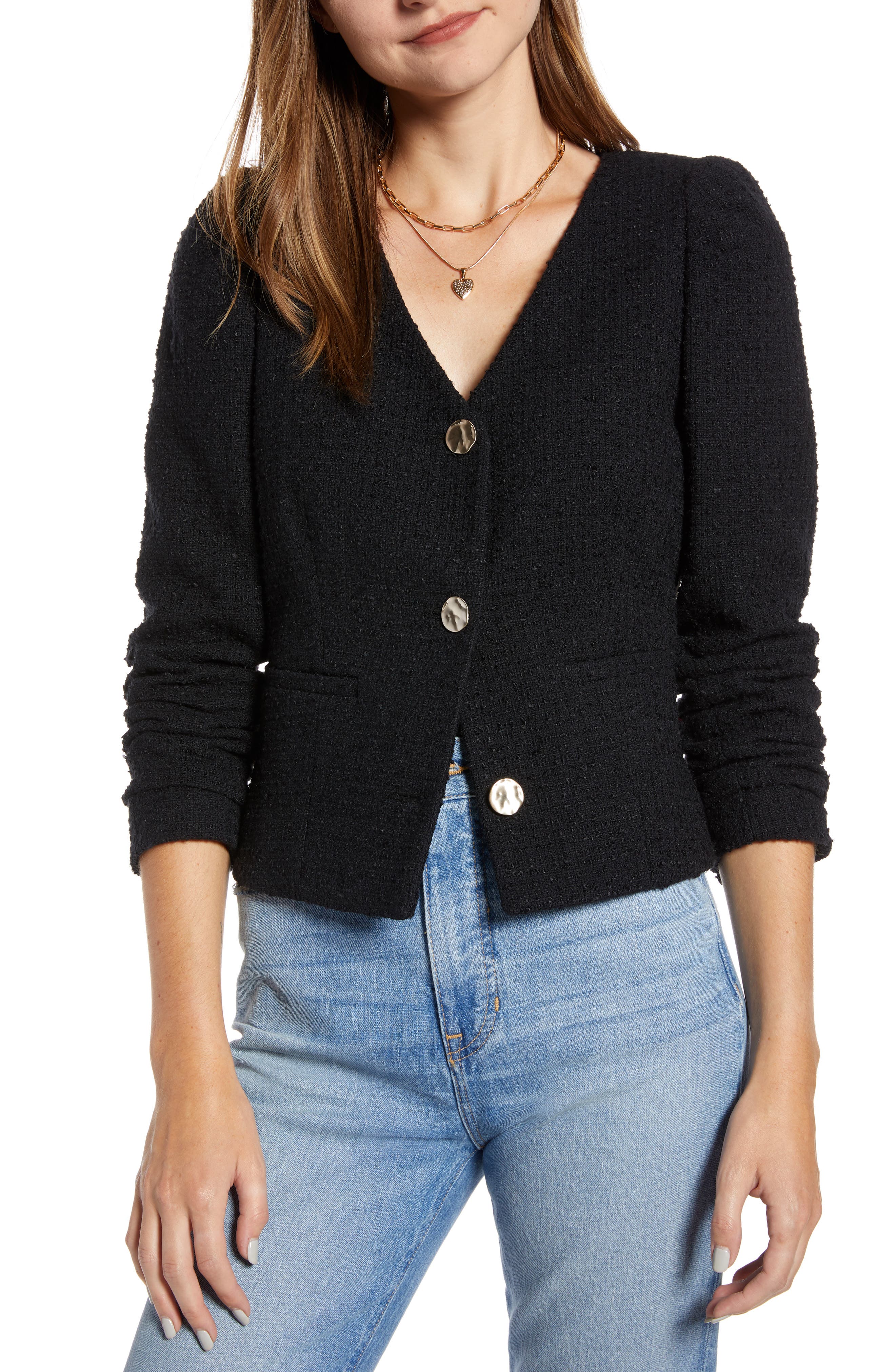 Something Navy Tweed Crop Blazer (Nordstrom Exclusive) | Nordstrom