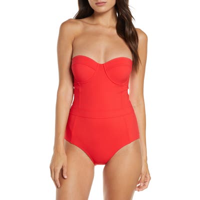 Tory Burch Lipsi Colorblock Underwire One-Piece Swimsuit, Red