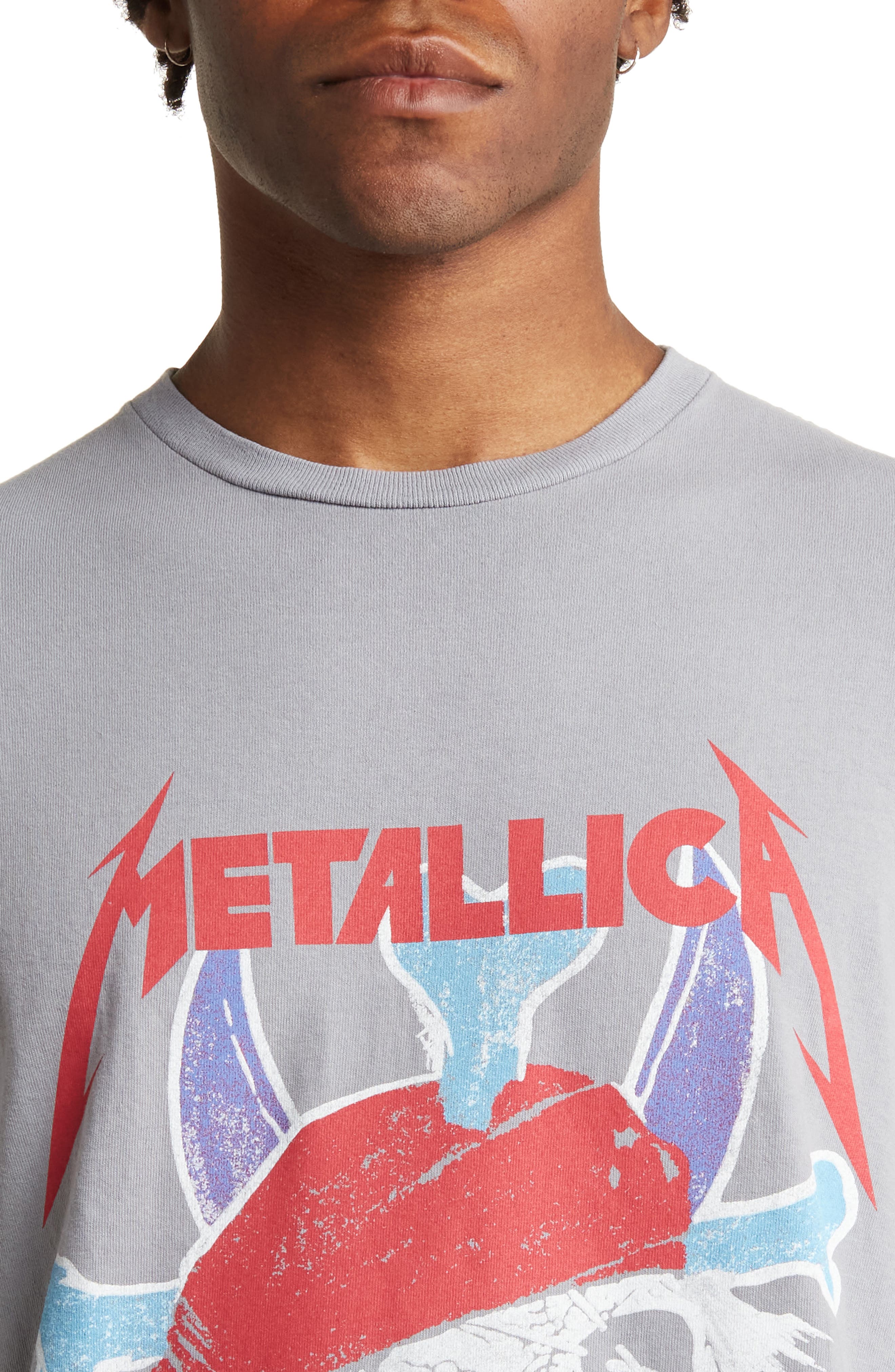 Merch Traffic Metallica Pirate Cotton Graphic T Shirt in Grey