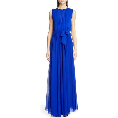 Fuzzi Belted Gathered Maxi Dress, Blue