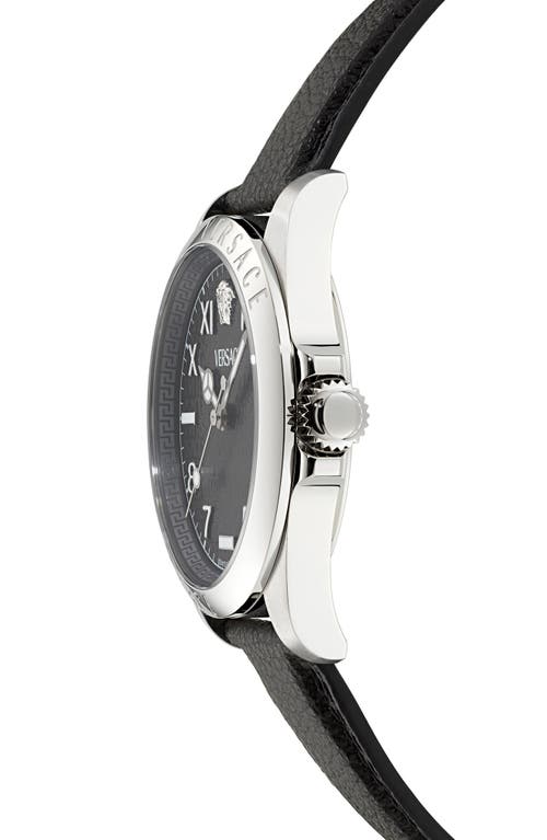 Shop Versace Anteo Leather Strap Watch, 41mm In Stainless Steel