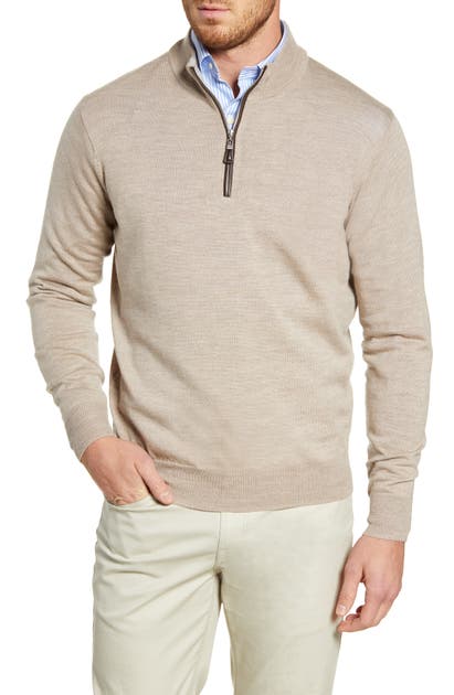 Peter Millar Crown Soft Wool Blend Quarter Zip Sweater In Grain
