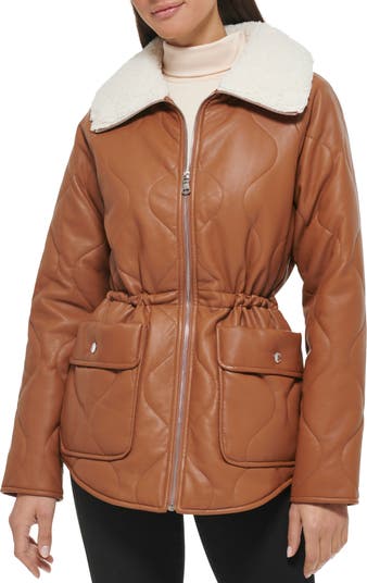 Kenneth Cole New York Faux Fur Trimmed Quilted Faux Leather Anorak Jacket | Nordstromrack