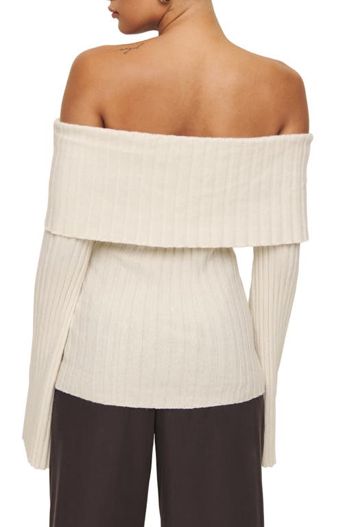 Shop Reformation Lana Foldover Off The Shoulder Recycled Cashmere & Wool Blend Sweater In Gossamer