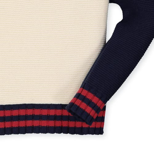 Shop Hope & Henry Baby Boys' Half Zip Pullover Sweater With Elbow Patches, Infant In Ivory, Navy, Red Colorblock