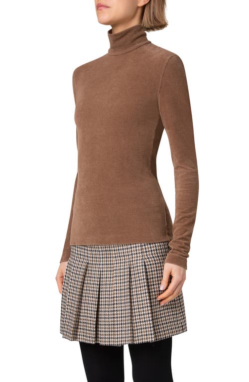 Akris Punto Corduroy Jersey Mock Neck Top In Cognac