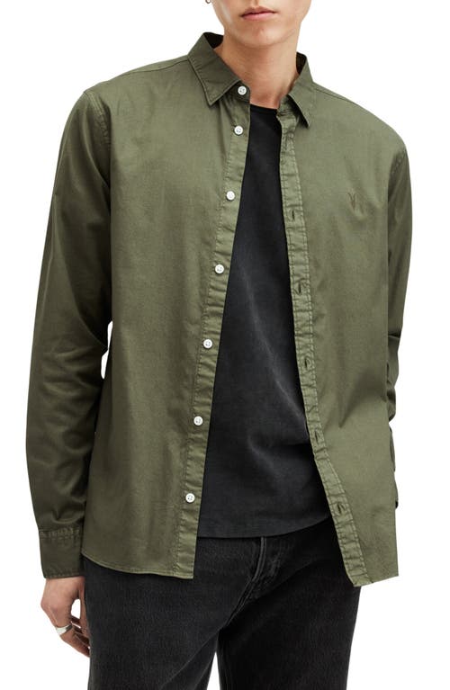 Allsaints Hawthorne Solid Stretch Cotton Button-up Shirt In Fleur Green